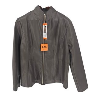 Kenneth Cole New York‎ Faux Leather Jacket Womens XXL Gray Moto Biker